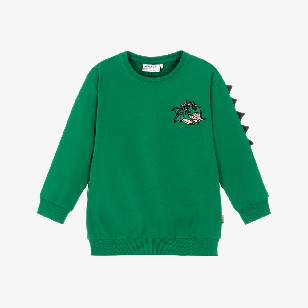 NAME IT-Boys Green Cotton Dragon Sweatshirt | Childrensalon