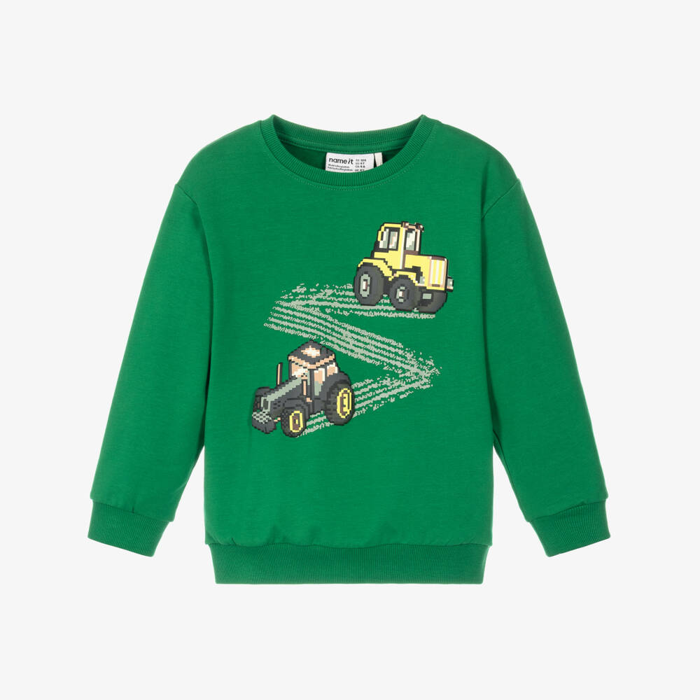 NAME IT-Boys Green Cotton Sweatshirt with Tractor Print | Childrensalon