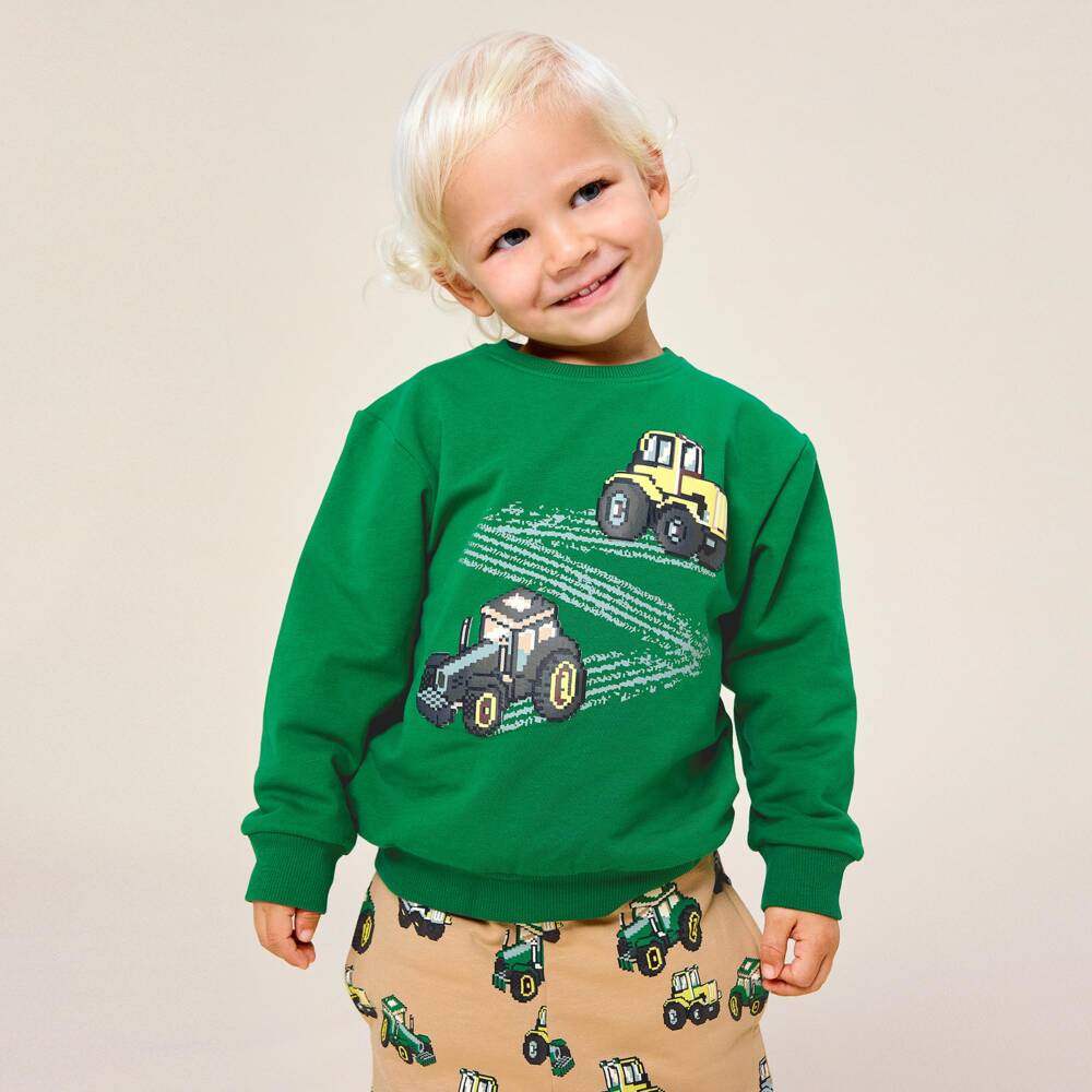 NAME IT-Boys Green Cotton Sweatshirt with Tractor Print | Childrensalon