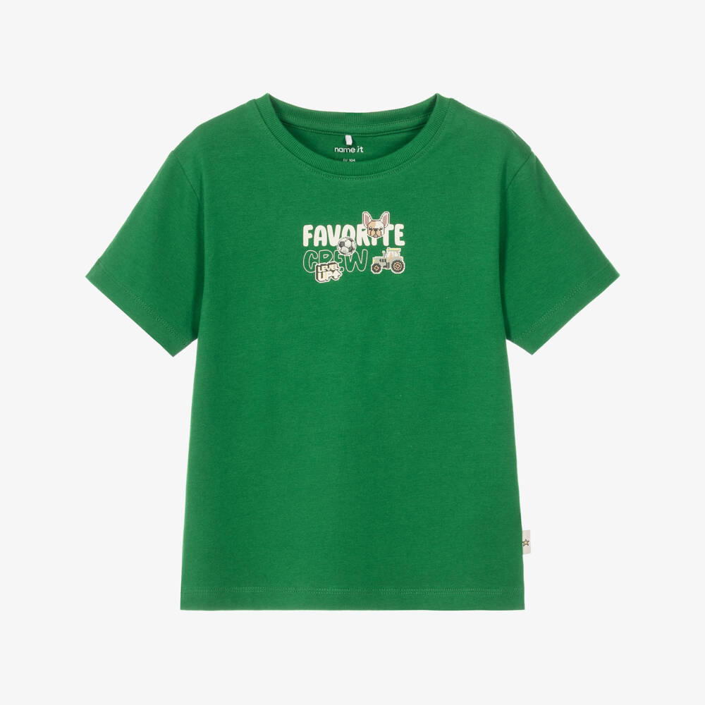 NAME IT-Boys Green Cotton T-Shirt with Gaming Print | Childrensalon