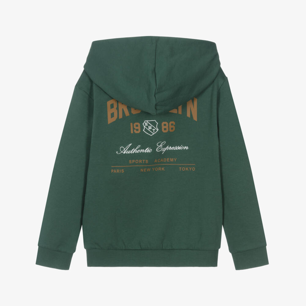 NAME IT-Boys Green Cotton Varsity-Style Hoodie | Childrensalon