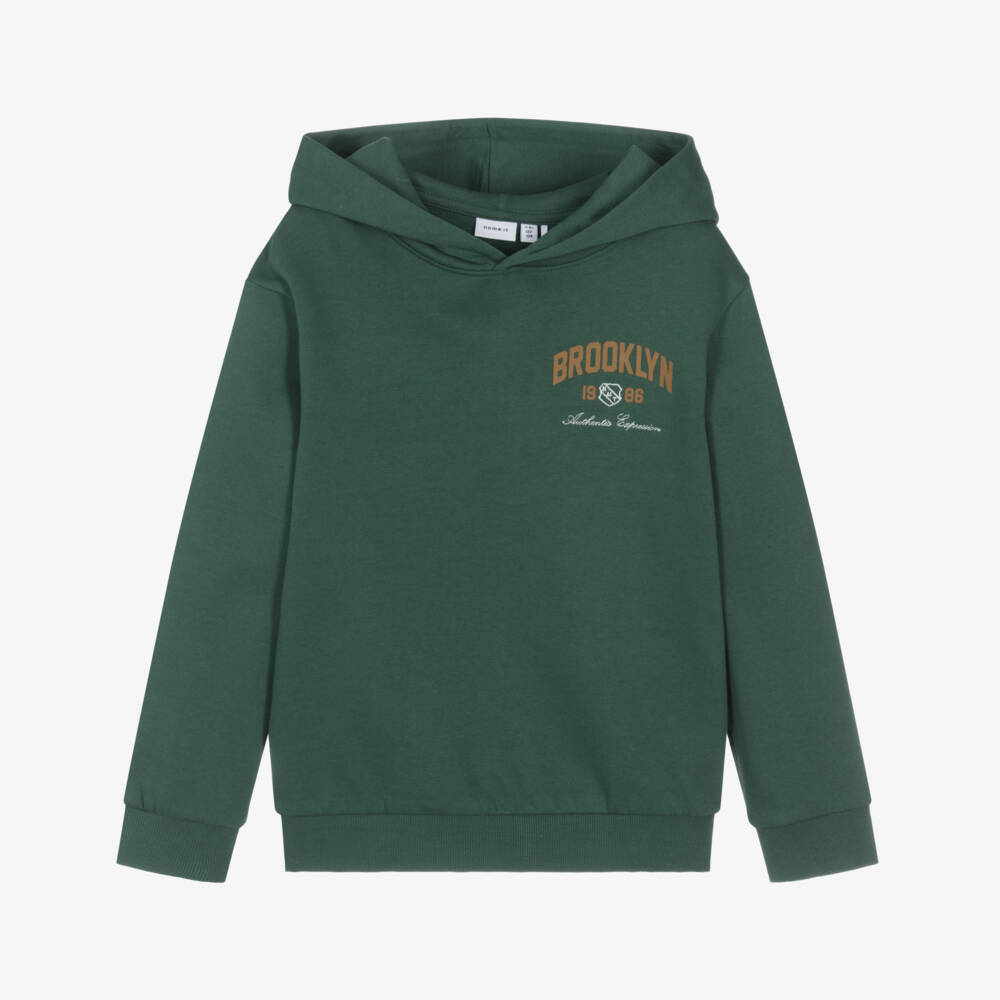 NAME IT-Boys Green Cotton Varsity-Style Hoodie | Childrensalon