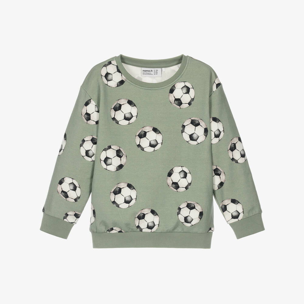 NAME IT-Boys Green Football Print Sweatshirt in Cotton Jersey | Childrensalon
