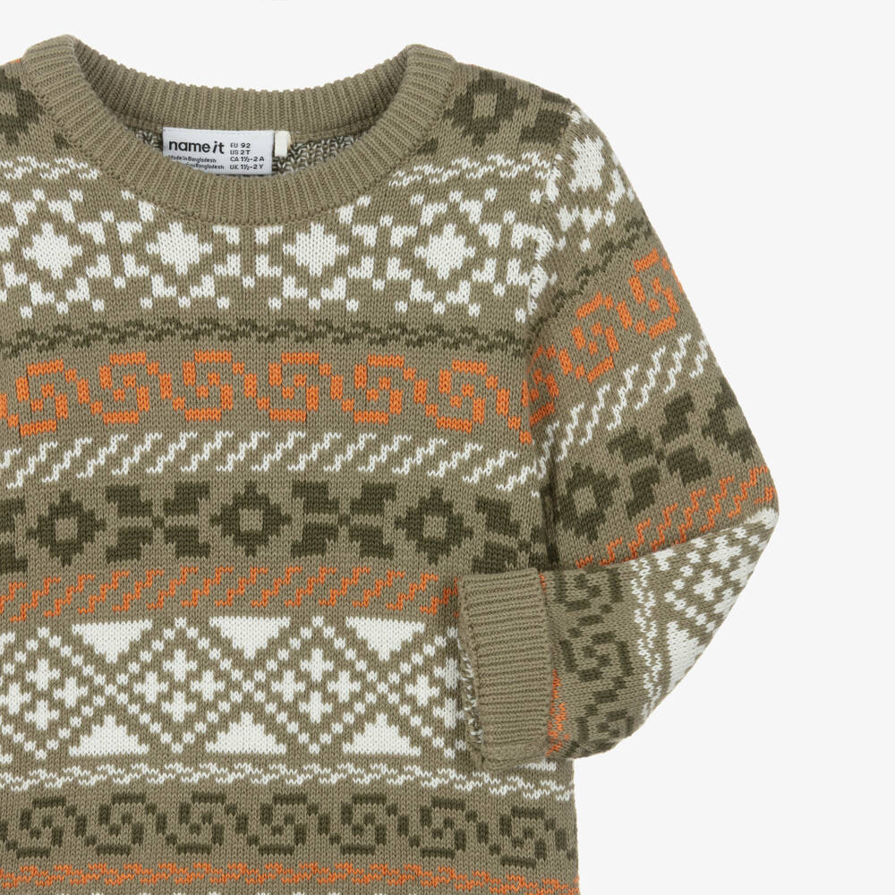NAME IT-Boys Green Intarsia Knit Sweater | Childrensalon