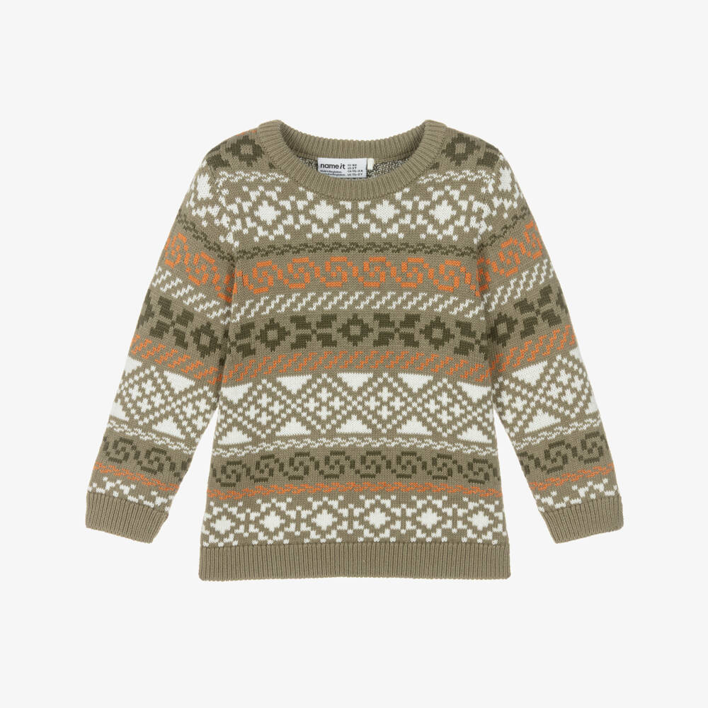 NAME IT-Boys Green Intarsia Knit Sweater | Childrensalon