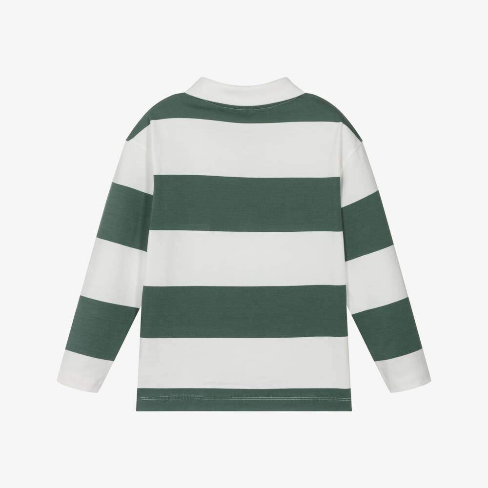 NAME IT-Boys Green & Ivory Striped Cotton Rugby Shirt | Childrensalon