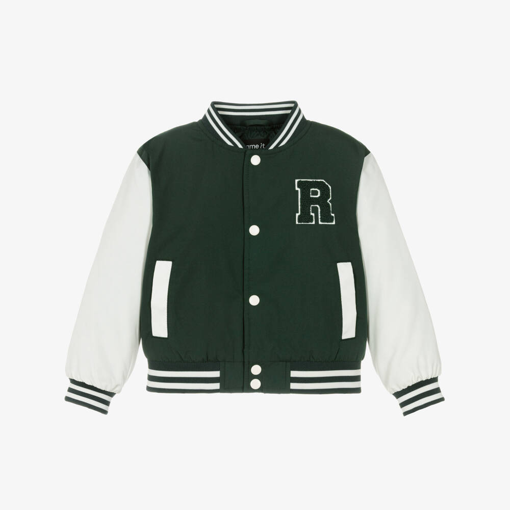 NAME IT-Boys Green & Ivory Varsity Jacket | Childrensalon