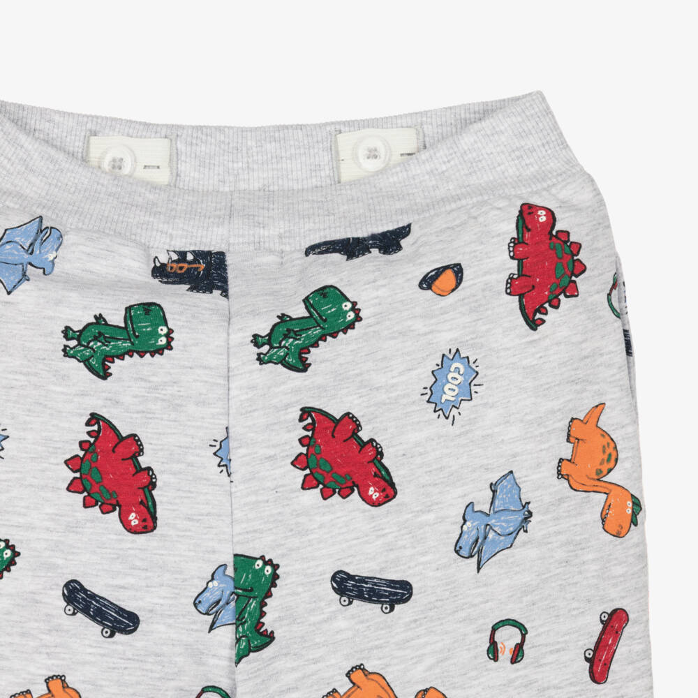 NAME IT-Boys Grey Cotton Joggers with Colourful Dinosaur Print | Childrensalon