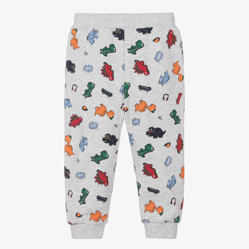 NAME IT-Boys Grey Cotton Joggers with Colourful Dinosaur Print | Childrensalon