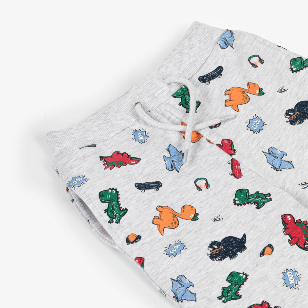 NAME IT-Boys Grey Cotton Joggers with Colourful Dinosaur Print | Childrensalon