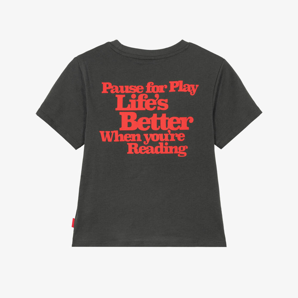 NAME IT-Boys Grey Cotton Slogan Print T-Shirt | Childrensalon
