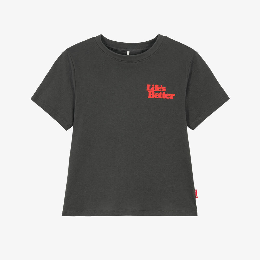 NAME IT-Boys Grey Cotton Slogan Print T-Shirt | Childrensalon