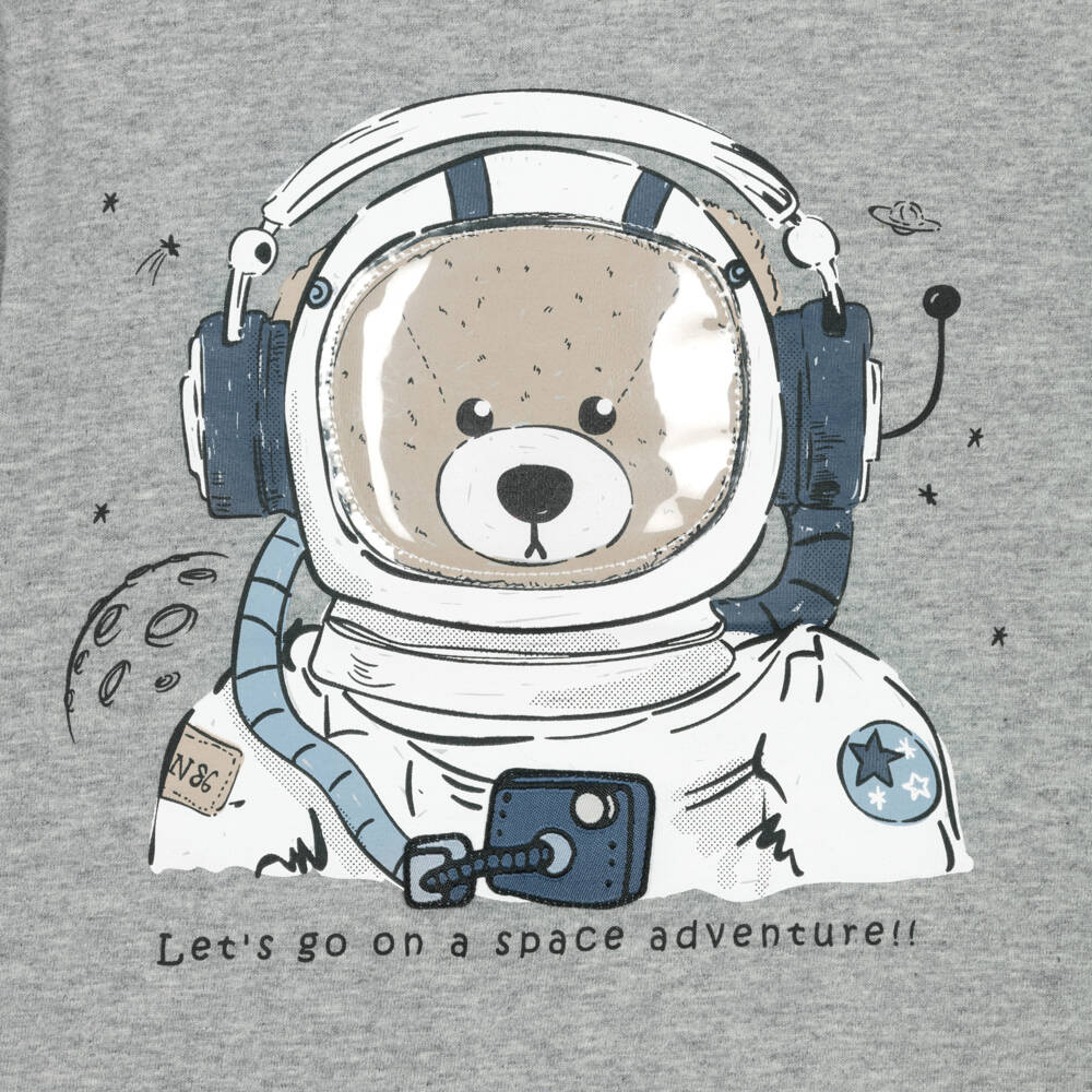NAME IT-Boys Grey Marl Cotton Astronaut Bear T-Shirt | Childrensalon