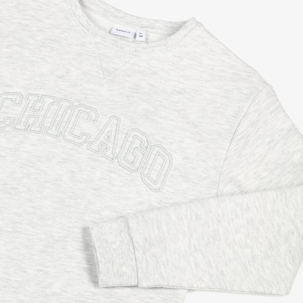 NAME IT-Boys Grey Marl Cotton Chicago Sweatshirt | Childrensalon