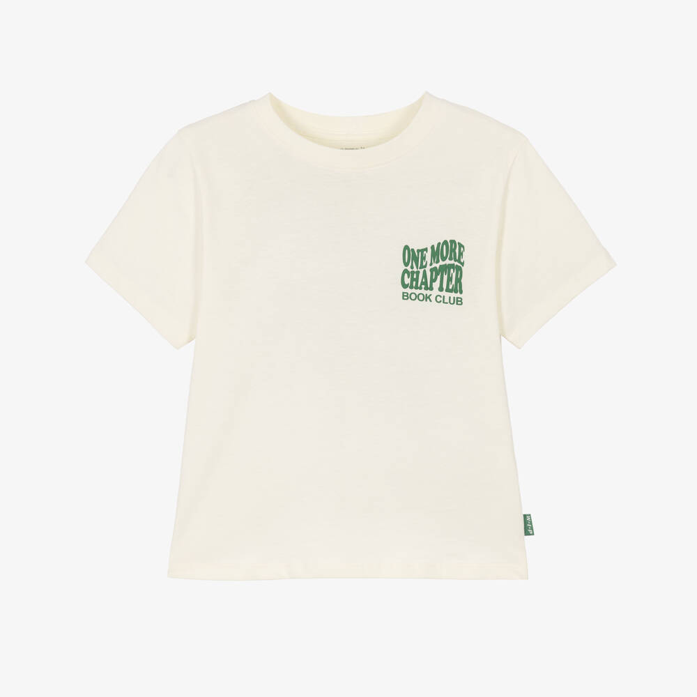 NAME IT-Boys Ivory Cotton Slogan Print T-Shirt | Childrensalon