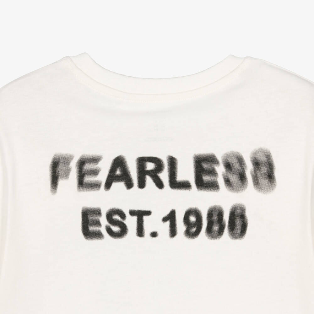NAME IT-Boys Ivory Cotton T-Shirt with Blurred Fearless Print | Childrensalon