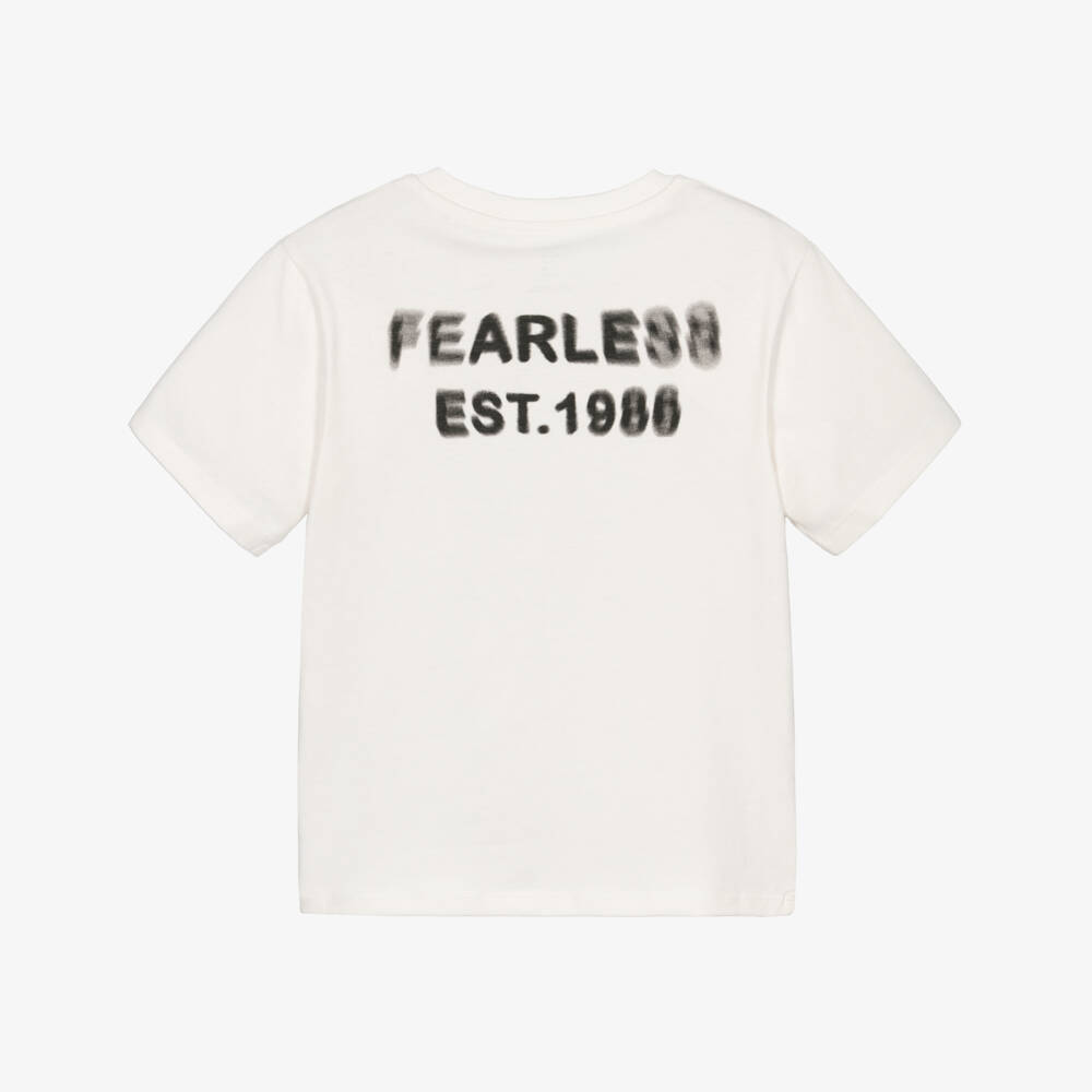 NAME IT-Boys Ivory Cotton T-Shirt with Blurred Fearless Print | Childrensalon