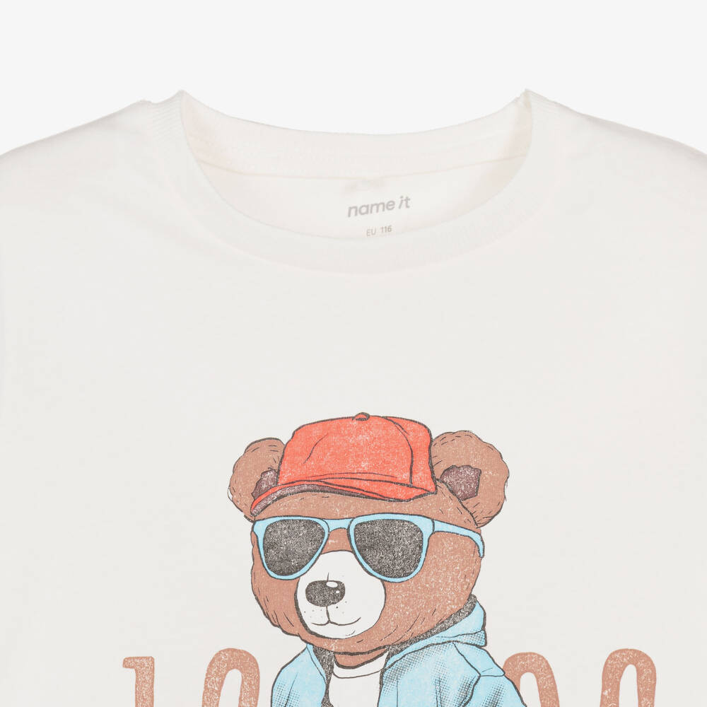 NAME IT-Boys Ivory Cotton T-Shirt with Cool Bear Print | Childrensalon
