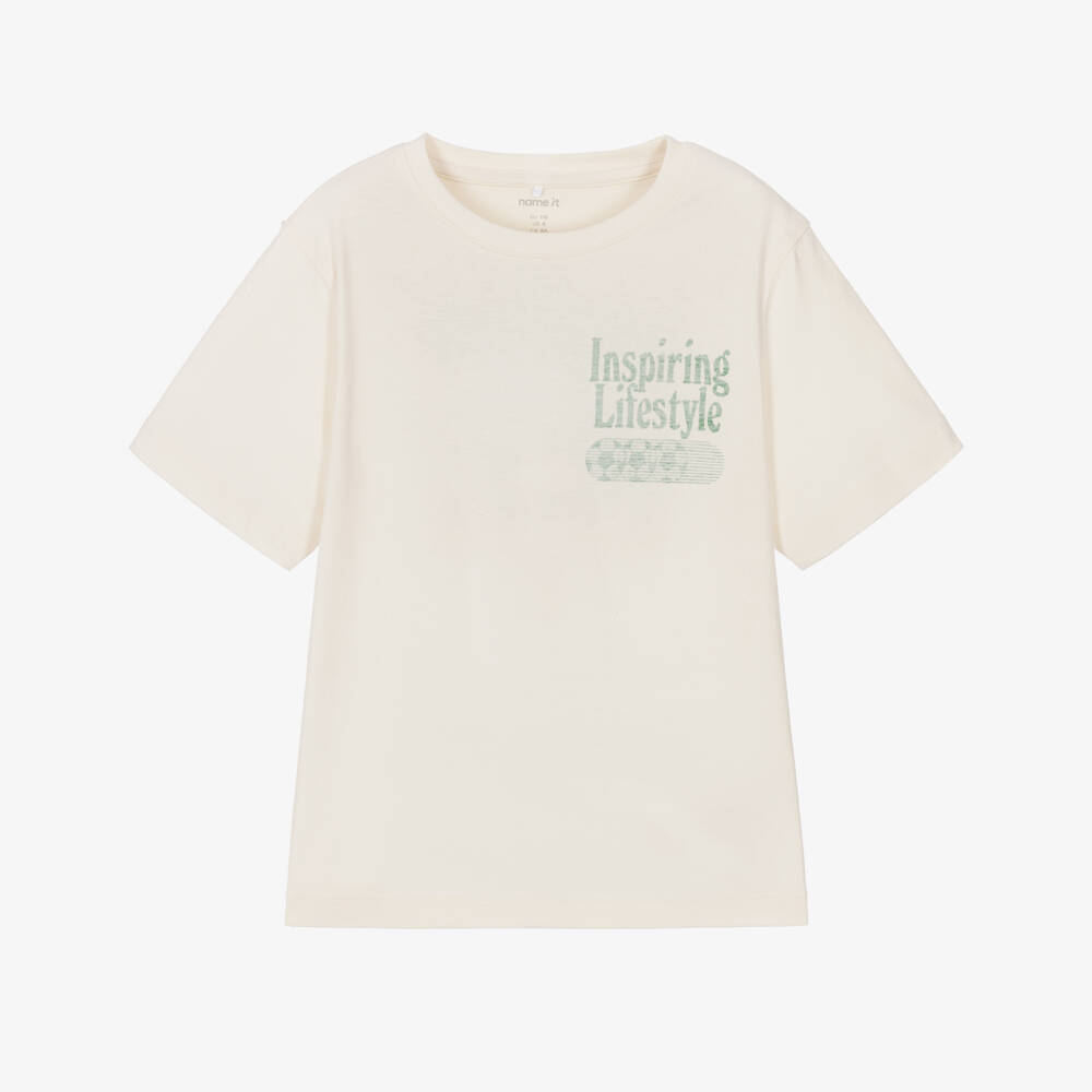 NAME IT-Boys Ivory Organic Cotton Graphic T-Shirt | Childrensalon
