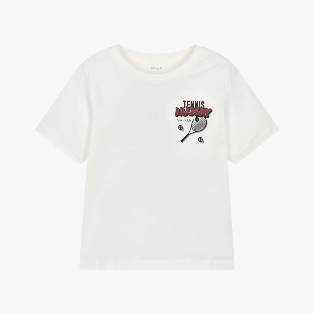 NAME IT-Boys Ivory Organic Cotton Tennis Print T-Shirt | Childrensalon