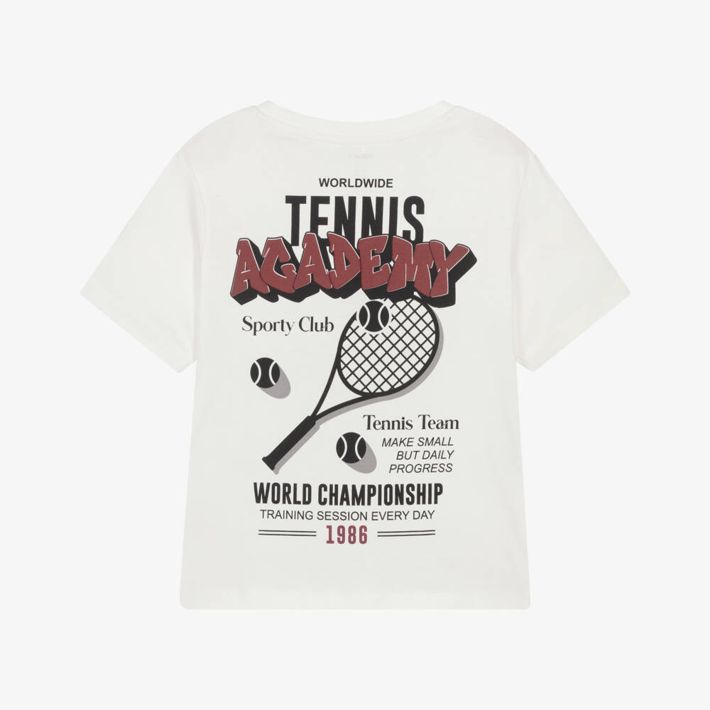 NAME IT-Boys Ivory Organic Cotton Tennis Print T-Shirt | Childrensalon