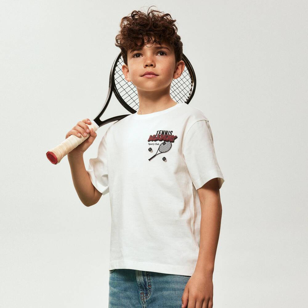 NAME IT-Boys Ivory Organic Cotton Tennis Print T-Shirt | Childrensalon