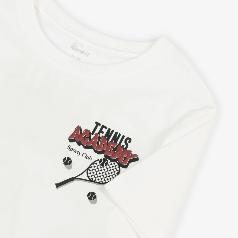 NAME IT-Boys Ivory Organic Cotton Tennis Print T-Shirt | Childrensalon