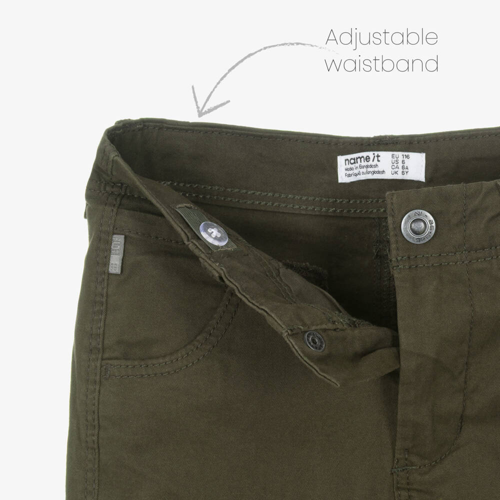 NAME IT-Boys Khaki Green Cuffed Cargo Trousers | Childrensalon