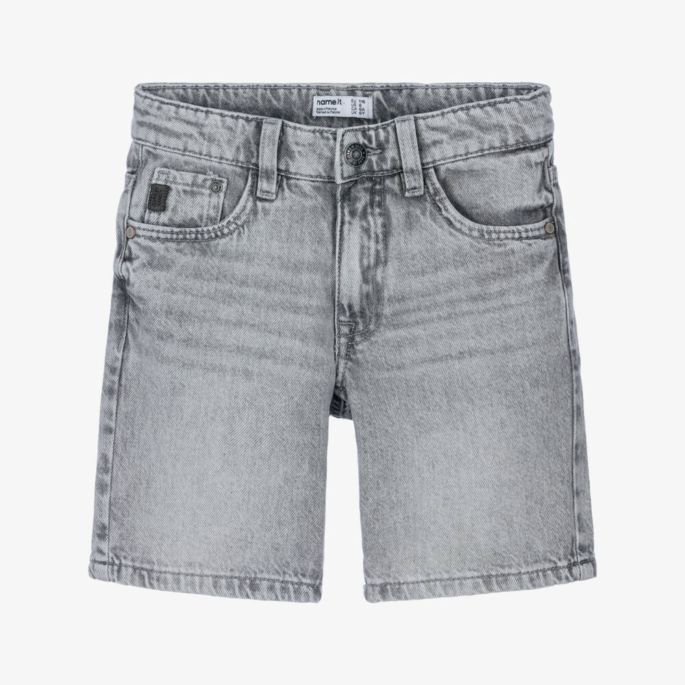 NAME IT-Boys Light Wash Grey Denim Shorts | Childrensalon