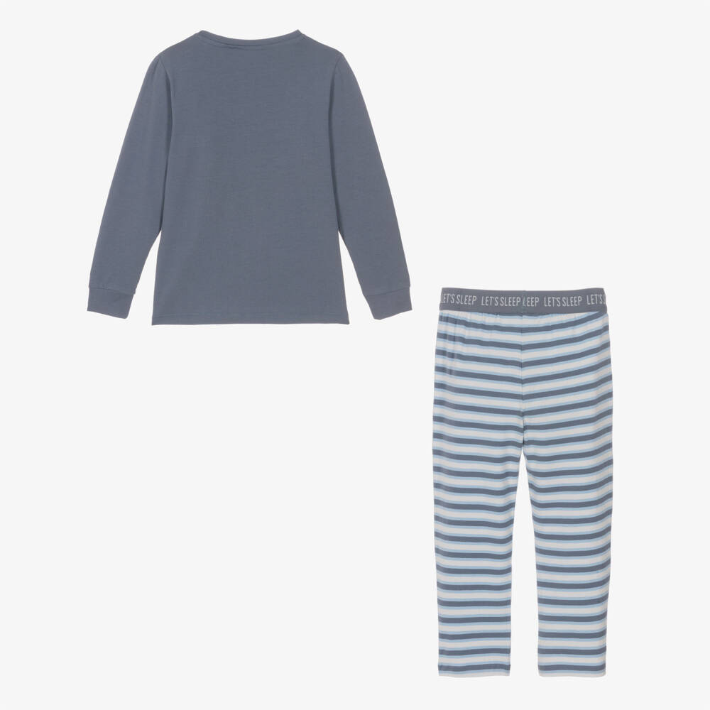 NAME IT-Boys Mid Blue Stripe Cotton Jersey Pyjamas with Dog Print | Childrensalon