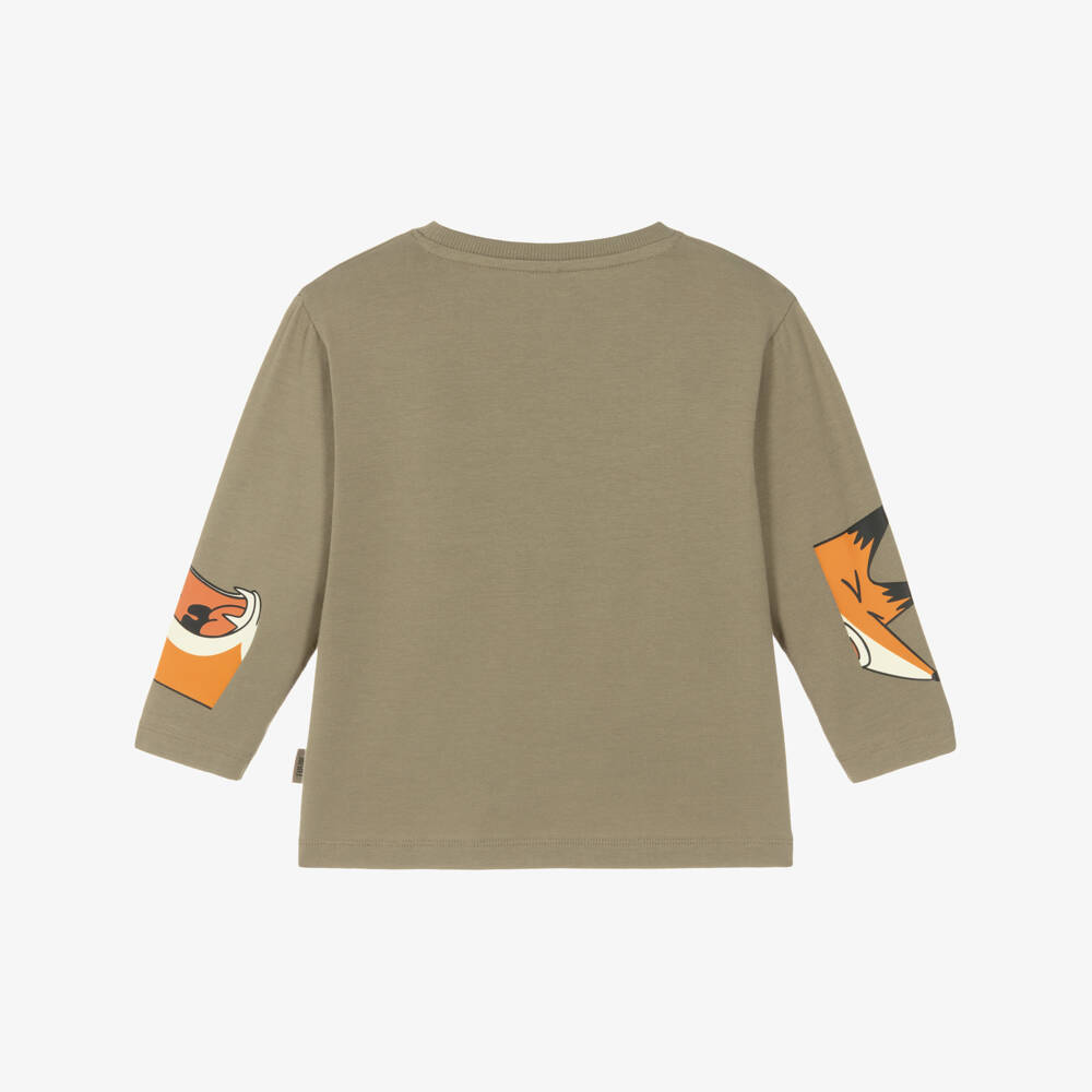 NAME IT-Boys Moss Green T-Shirt with Fox Print | Childrensalon