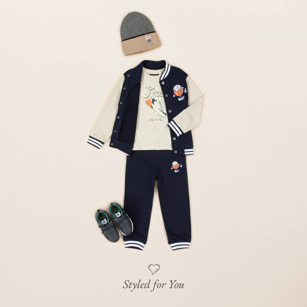 NAME IT-Boys Navy Blue & Beige Varsity Jacket | Childrensalon