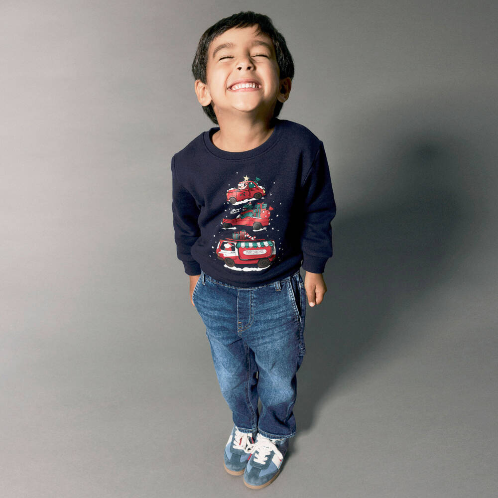 NAME IT-Boys Navy Blue Christmas Car Sweatshirt | Childrensalon