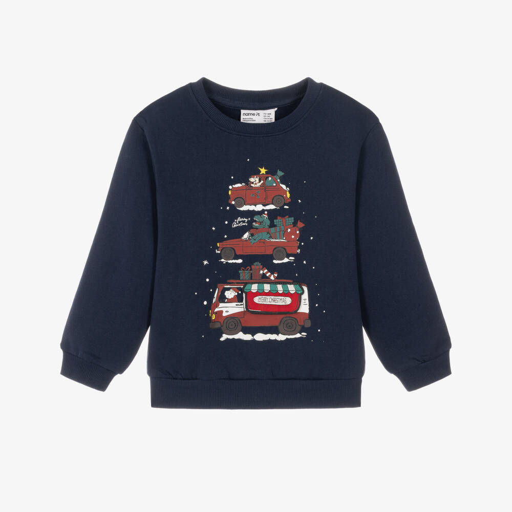 NAME IT-Boys Navy Blue Christmas Car Sweatshirt | Childrensalon