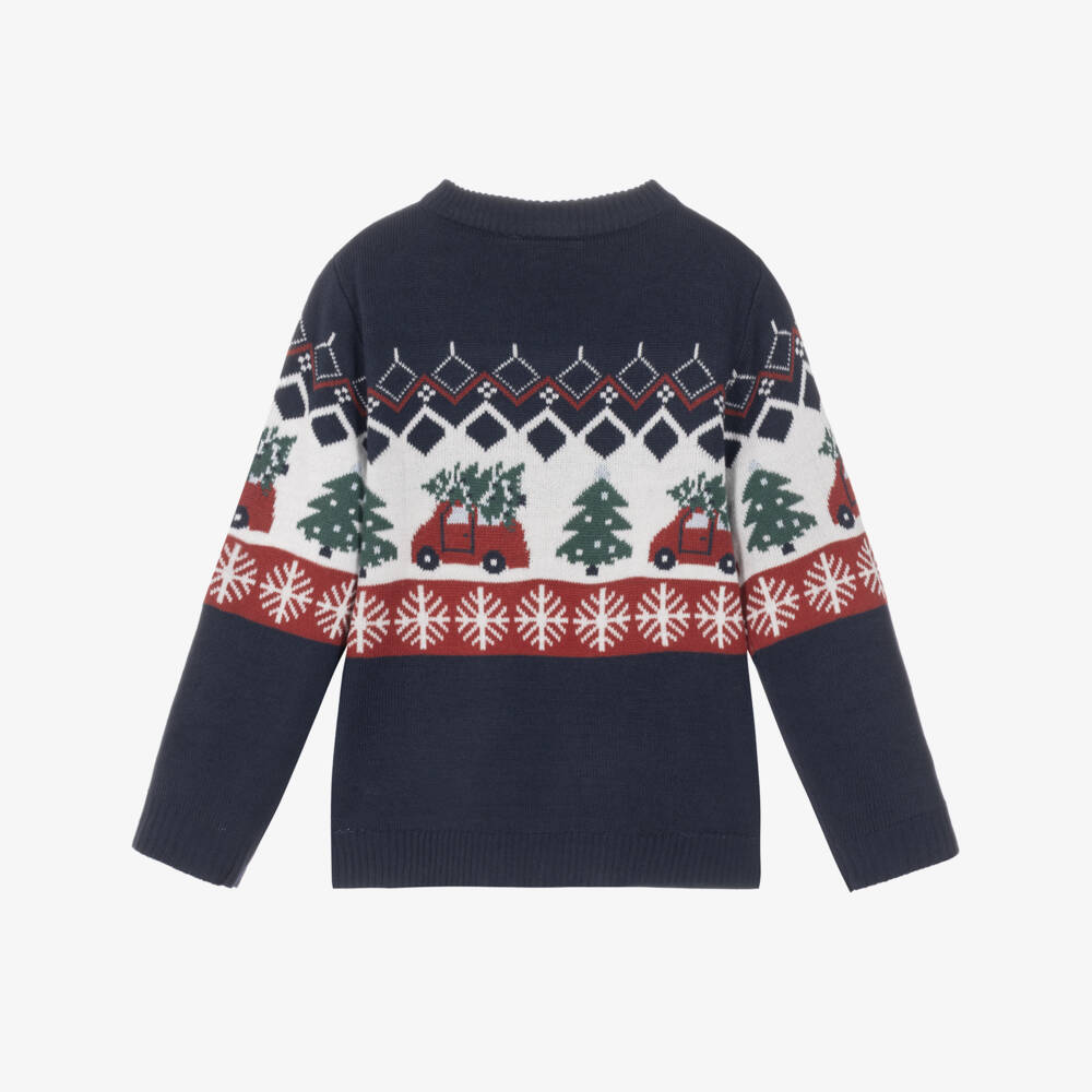 NAME IT-Boys Navy Blue Christmas Tree Fair Isle Sweater | Childrensalon