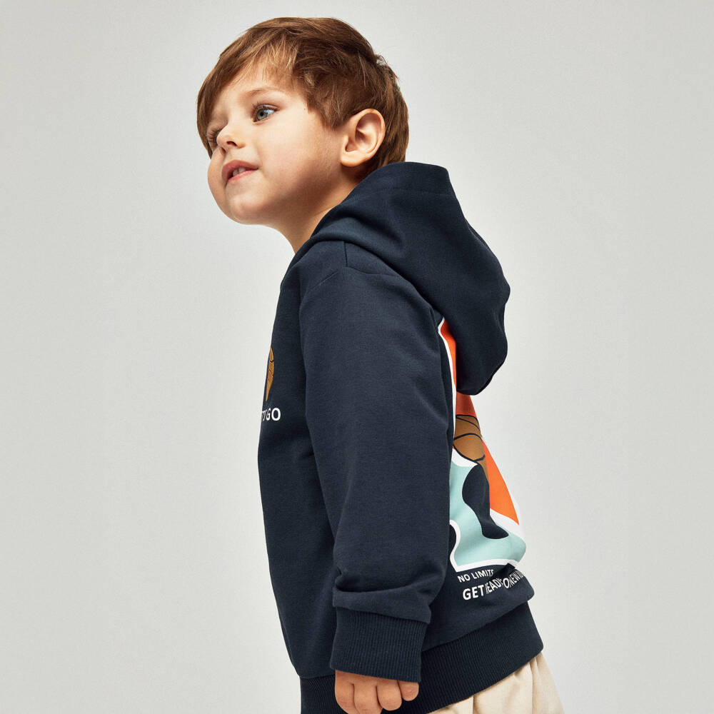 NAME IT-Boys Navy Blue Cotton Basketball Hoodie | Childrensalon