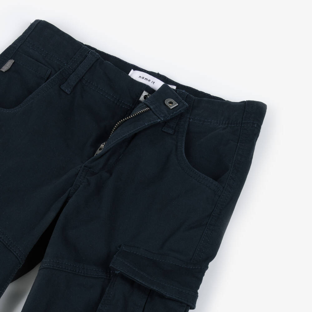 NAME IT-Boys Navy Blue Cotton Cargo Trousers | Childrensalon