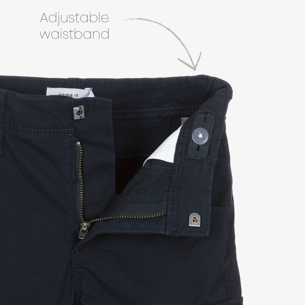 NAME IT-Boys Navy Blue Cotton Cargo Trousers | Childrensalon