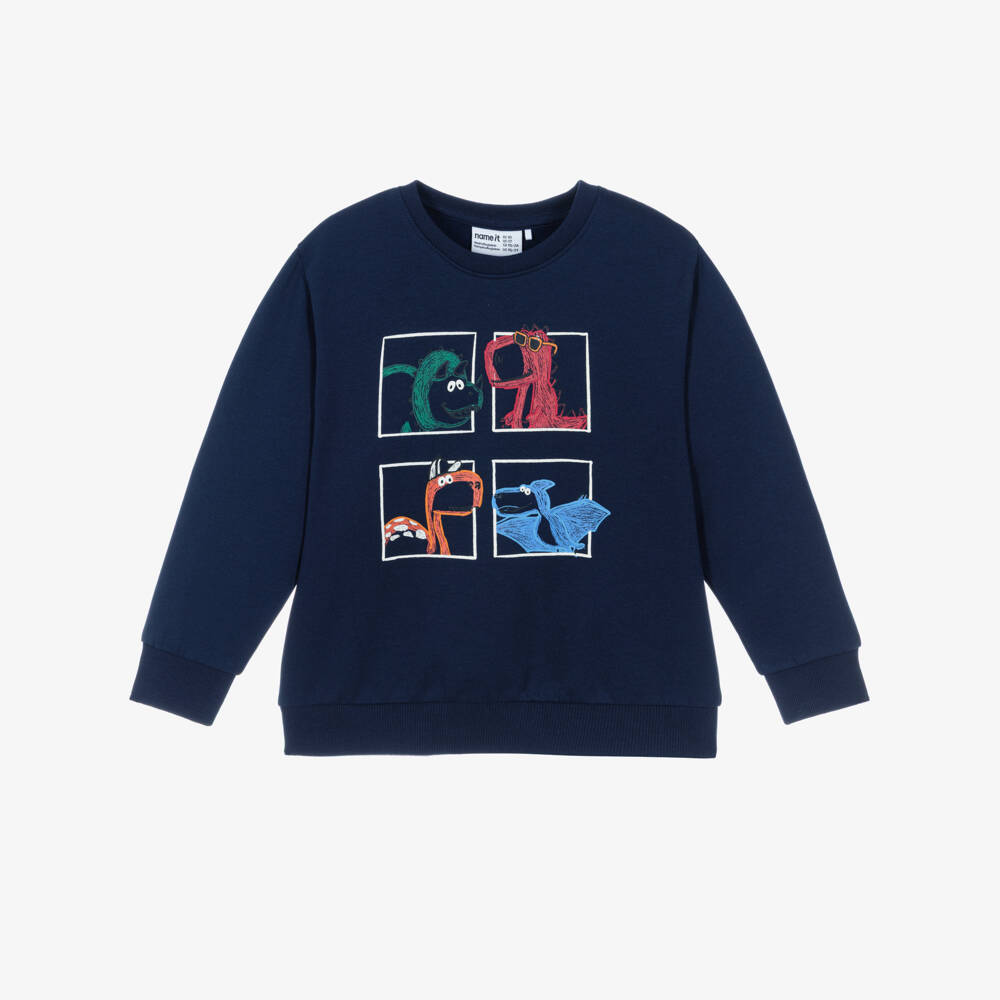 NAME IT-Boys Navy Blue Cotton Dinosaur Sweatshirt | Childrensalon