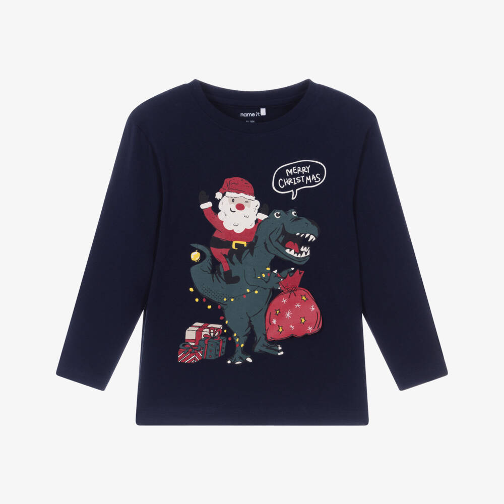 NAME IT-Boys Navy Blue Cotton Festive Long Sleeved Top | Childrensalon