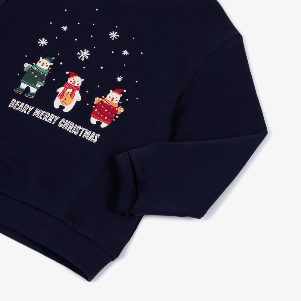 NAME IT-Boys Navy Blue Cotton Festive Polar Bear Sweatshirt | Childrensalon