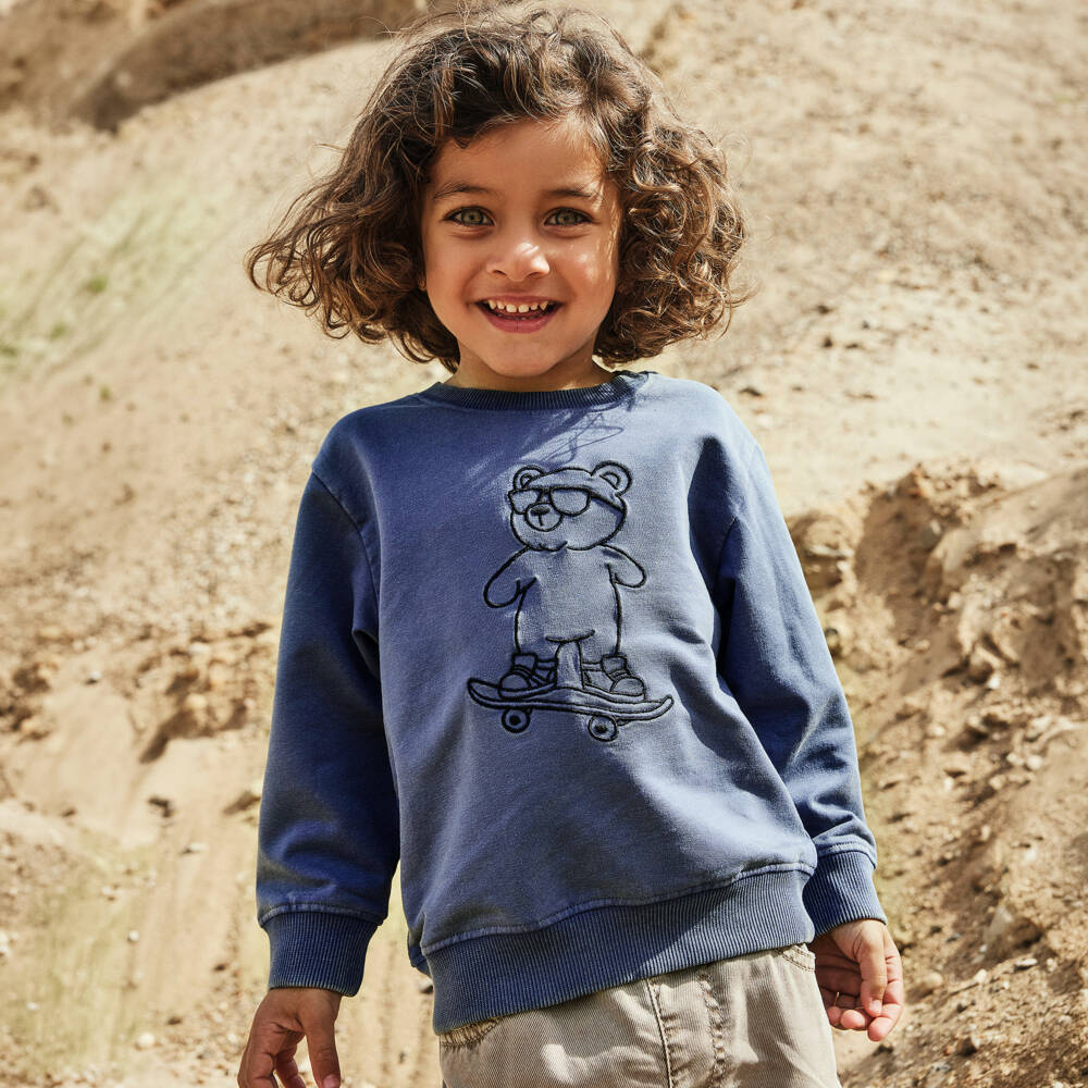 NAME IT-Boys Navy Blue Cotton Sweatshirt with Skateboarding Bear | Childrensalon