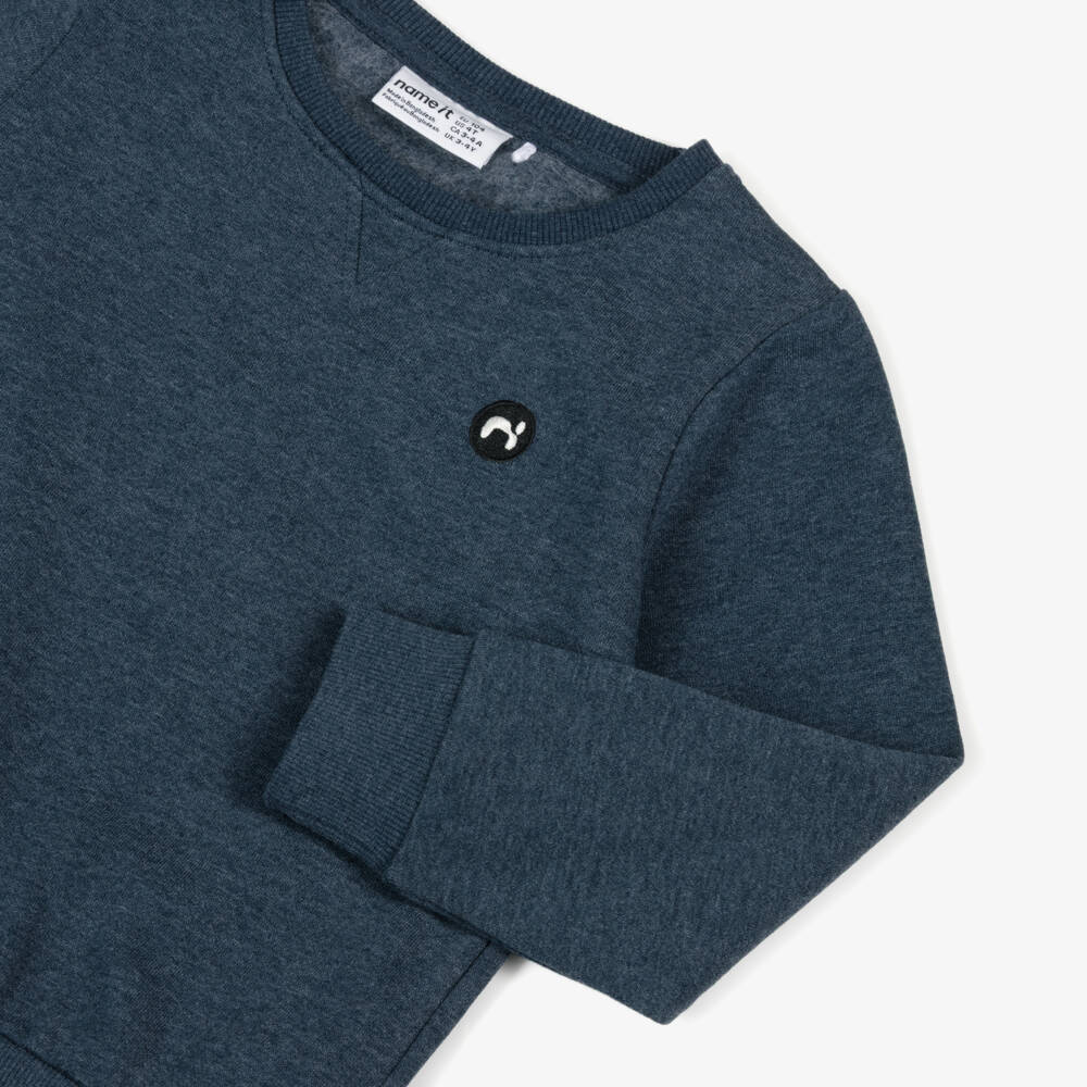 NAME IT-Boys Navy Blue Crew Neck Sweatshirt with Logo Patch | Childrensalon