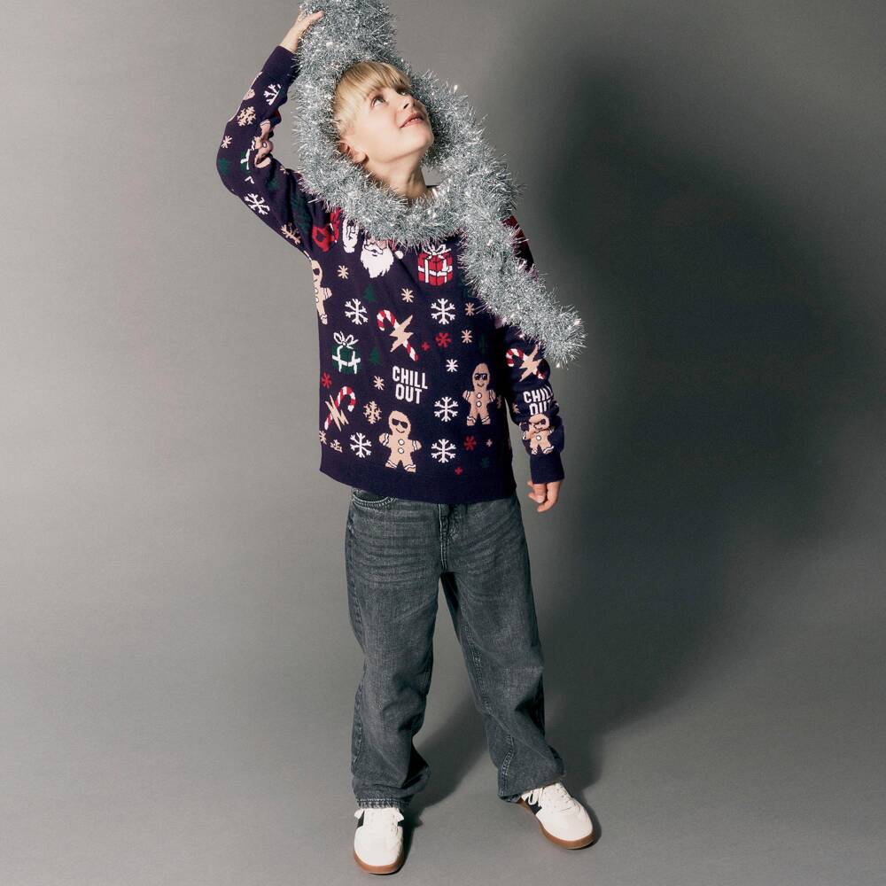 NAME IT-Boys Navy Blue Festive Knit Sweater | Childrensalon