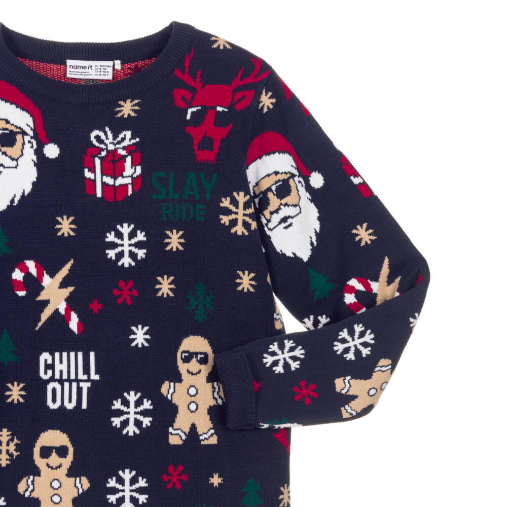 NAME IT-Boys Navy Blue Festive Knit Sweater | Childrensalon