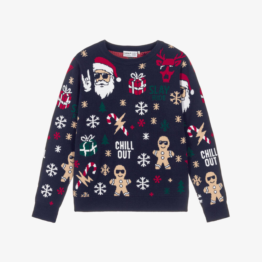 NAME IT-Boys Navy Blue Festive Knit Sweater  | Childrensalon