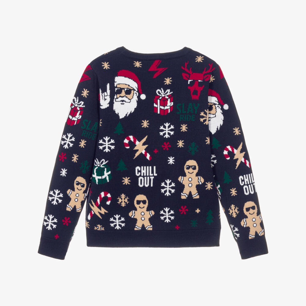 NAME IT-Boys Navy Blue Festive Knit Sweater | Childrensalon