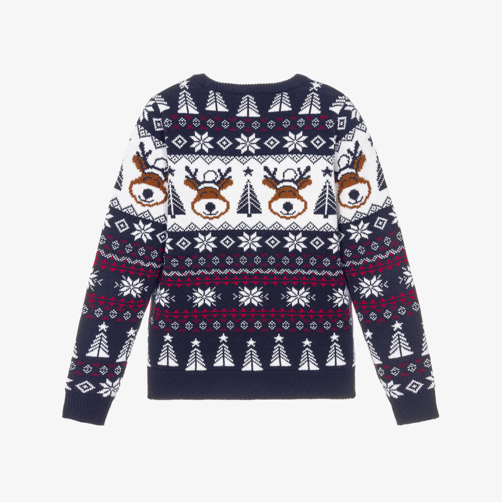 NAME IT-Boys Navy Blue Festive Reindeer Sweater | Childrensalon