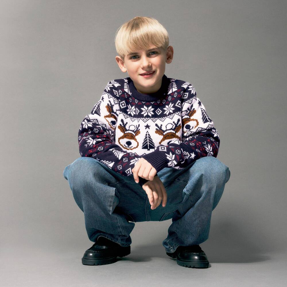NAME IT-Boys Navy Blue Festive Reindeer Sweater | Childrensalon