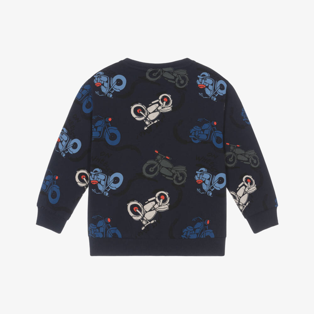 NAME IT-Boys Navy Blue Motorbike Print Sweatshirt | Childrensalon